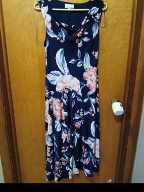 Signature by Robbie Bee Navy Maxi Dress with Pink Floral Print